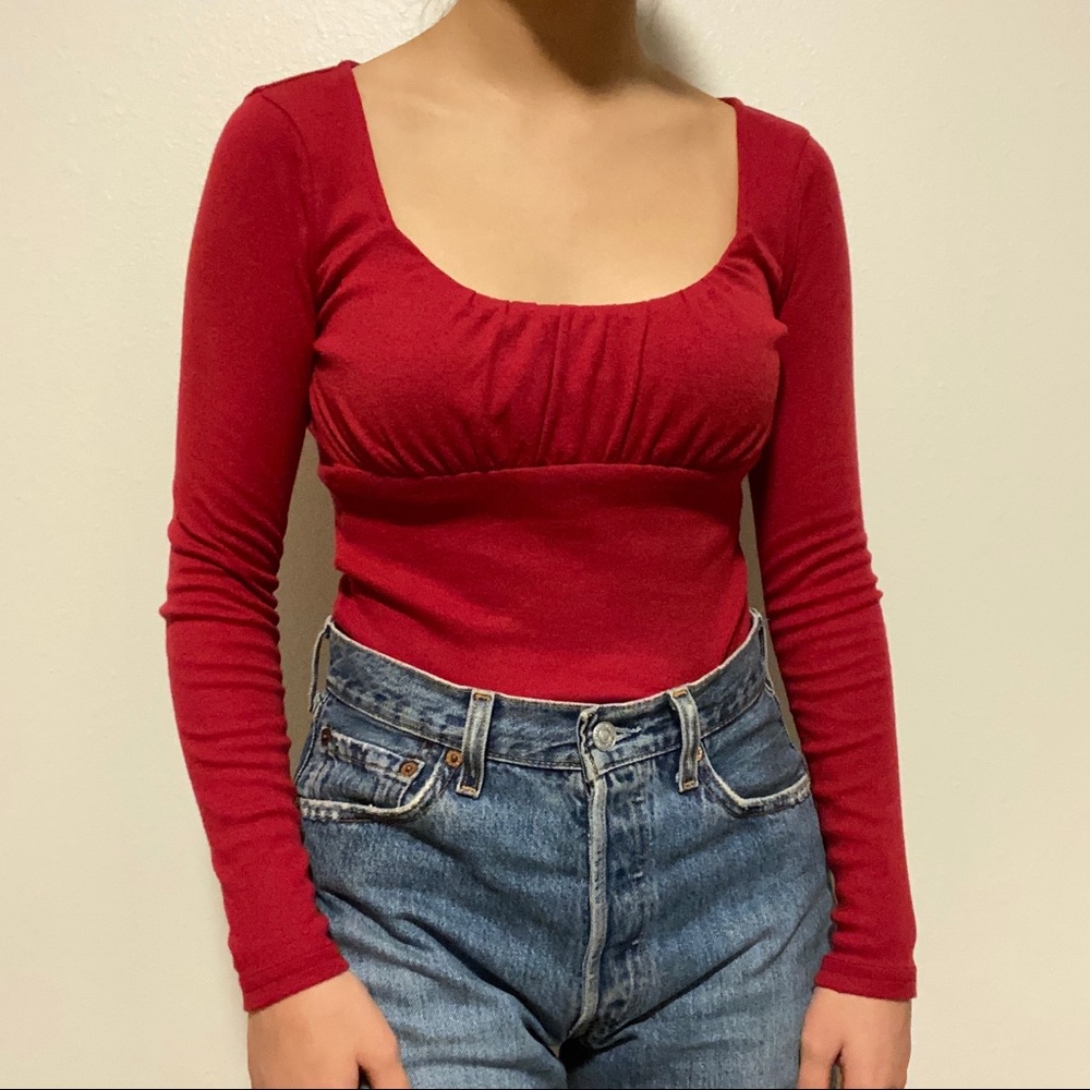 pacsun me to we red ruched longsleeve